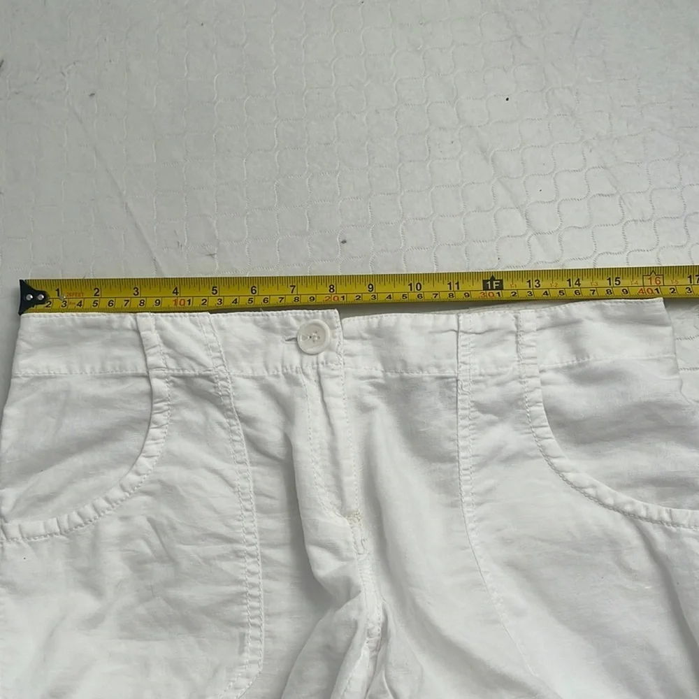 H&M white linen wide leg roll up pants